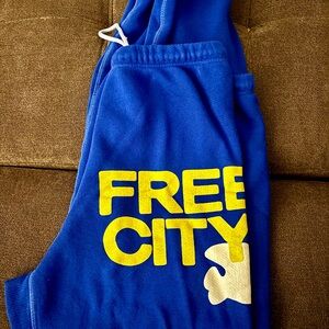 Freecity Blue Track Pants with Yellow Logo